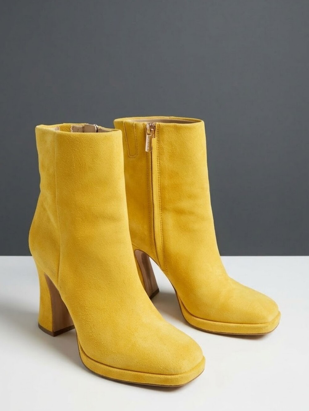 Sam Edelman Yellow Suede Block Heel Ankle Boots